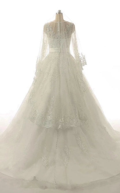 A-line Long Sleeve Tulle Lace Weddig Dresses