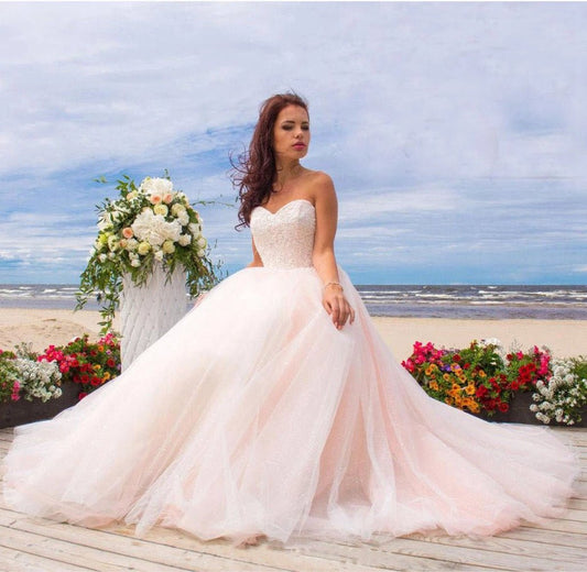 Ball Gown Tulle Lace Satin Strapless Weddig Dresses