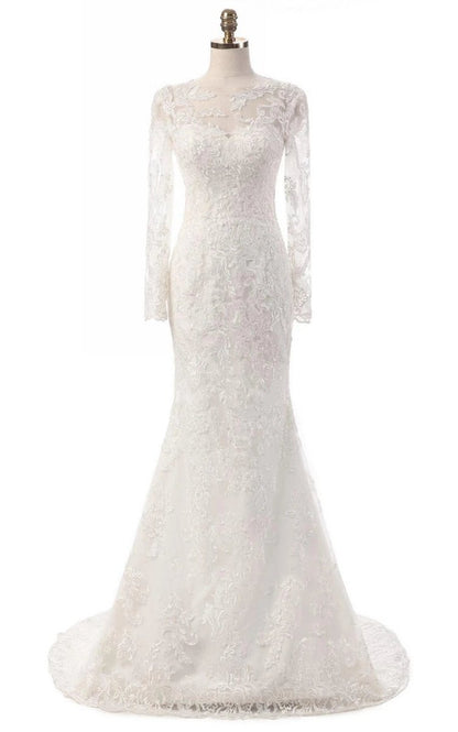 Mermaid Long Sleeve Lace Dresses with Embroideries Illusion