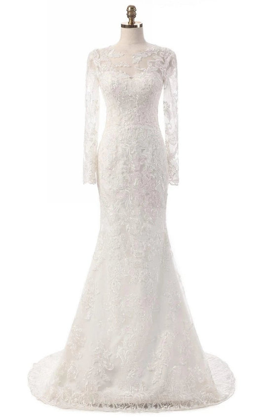 Mermaid Long Sleeve Lace Dresses with Embroideries Illusion