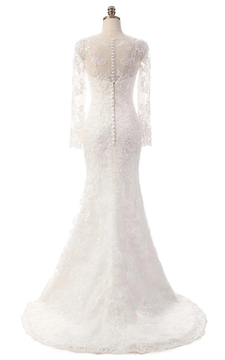 Mermaid Long Sleeve Lace Dresses with Embroideries Illusion