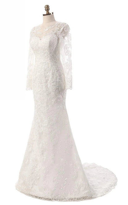 Mermaid Long Sleeve Lace Dresses with Embroideries Illusion