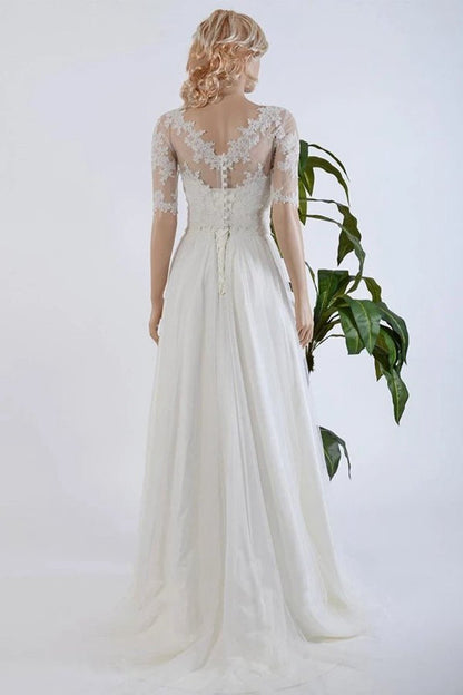 A-line Tulle Satin Bowed Lace Bolero Wedding Dresses