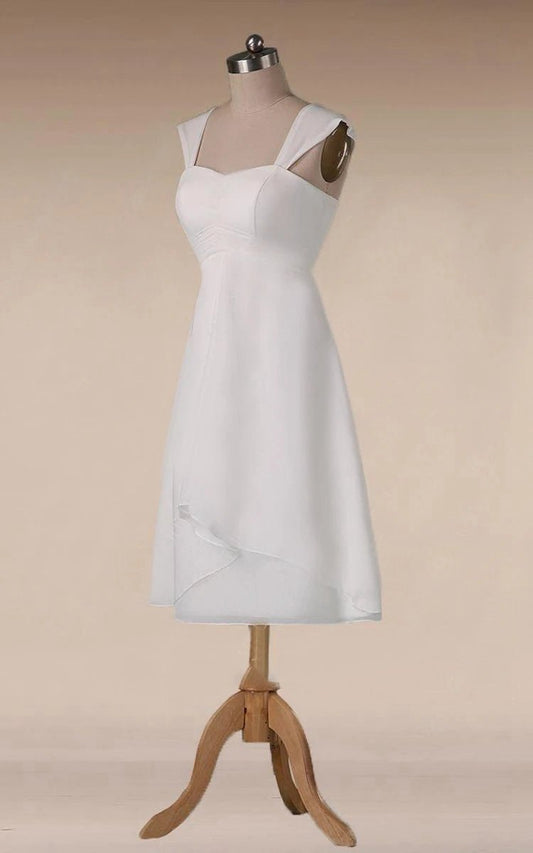 Straps Empire Waist Sheath Tea-Length Chiffon Wedding Dresses