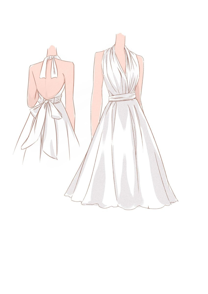Vintage Tea-Length Chiffon Wedding Dresses with Halter Neck and Bow