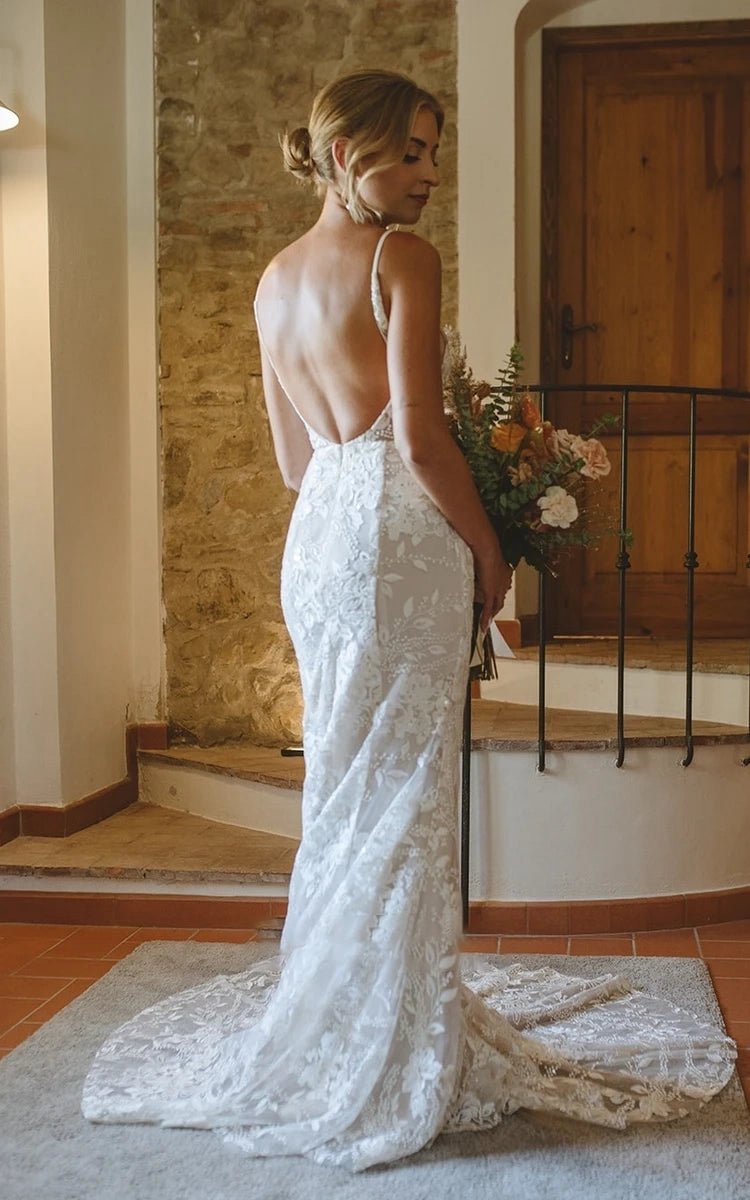 Bohemian Full Body Lace Mermaid Hip Wrap Wedding Dresses Spaghetti Straps with Backless