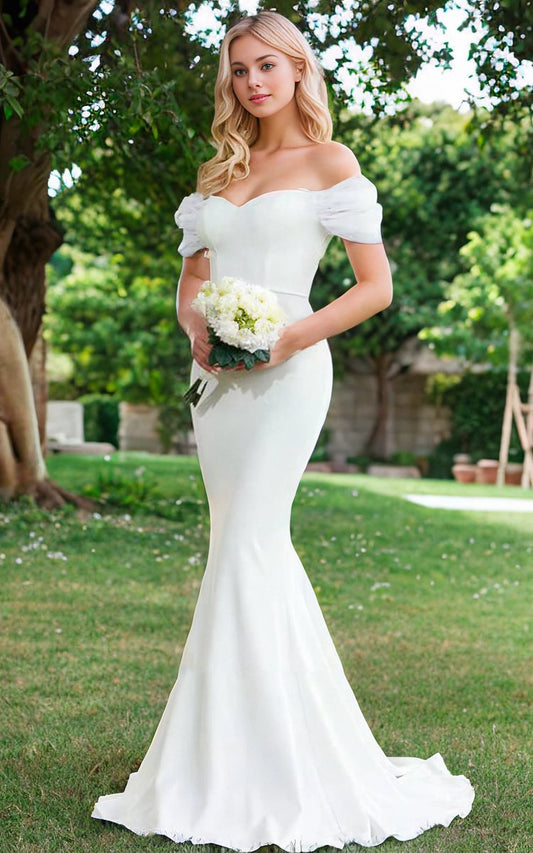 Elegant Mermaid Sweetheart Off-the-Shoulder Wrap-Around Satin Wedding Dresses