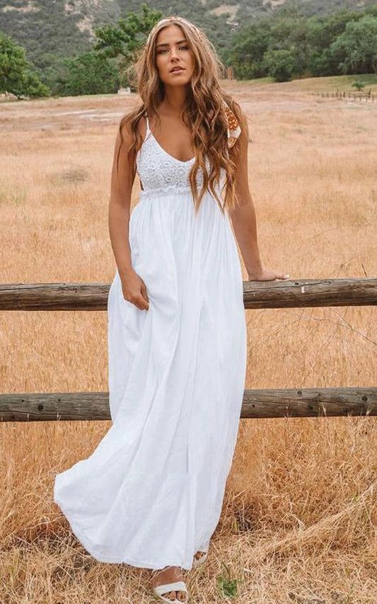 A-line Spaghetti Chiffon Lace Floor-length Sleeveless Wedding Dresses