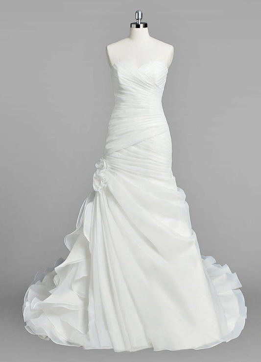 Sweetheart Mermaid Organza Wedding Dresses with Ruching and Ruffles
