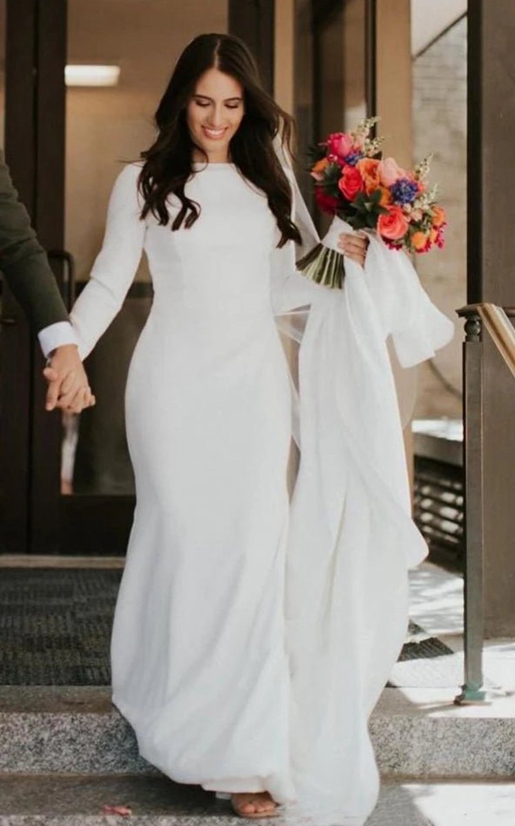 Modest Simple Mermaid Spandex Bateau Long Sleeve Wedding Dresses