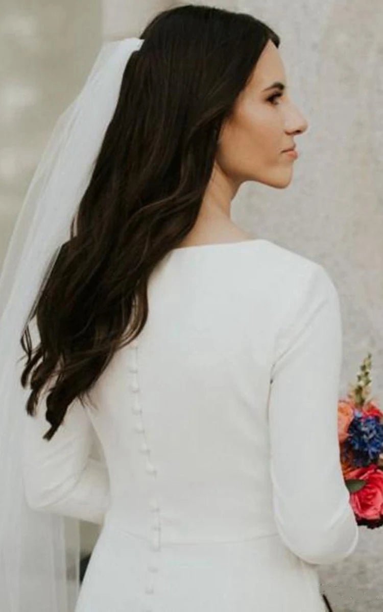 Modest Simple Mermaid Spandex Bateau Long Sleeve Wedding Dresses