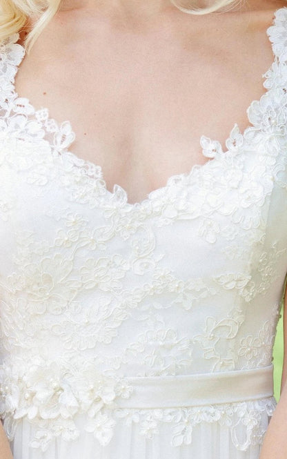 Long Chiffon Lace Weddig Dresses with Beading Flower