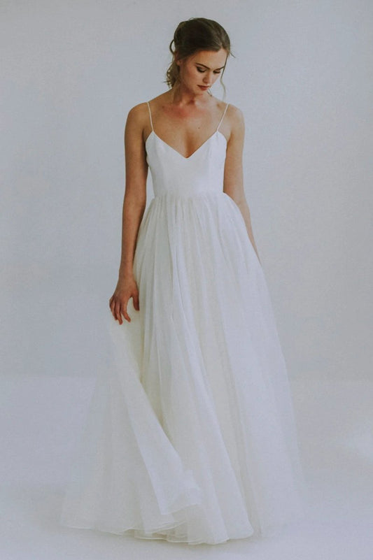 A-line Spaghetti Straps Wedding Gown with Tulle