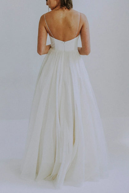 A-line Spaghetti Straps Wedding Gown with Tulle