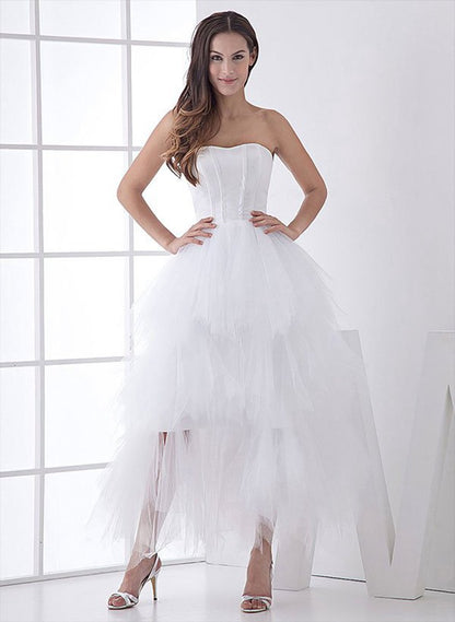 Classic Strapless Satin High Low Wedding Dresses