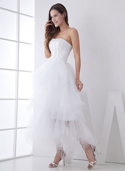 Classic Strapless Satin High Low Wedding Dresses