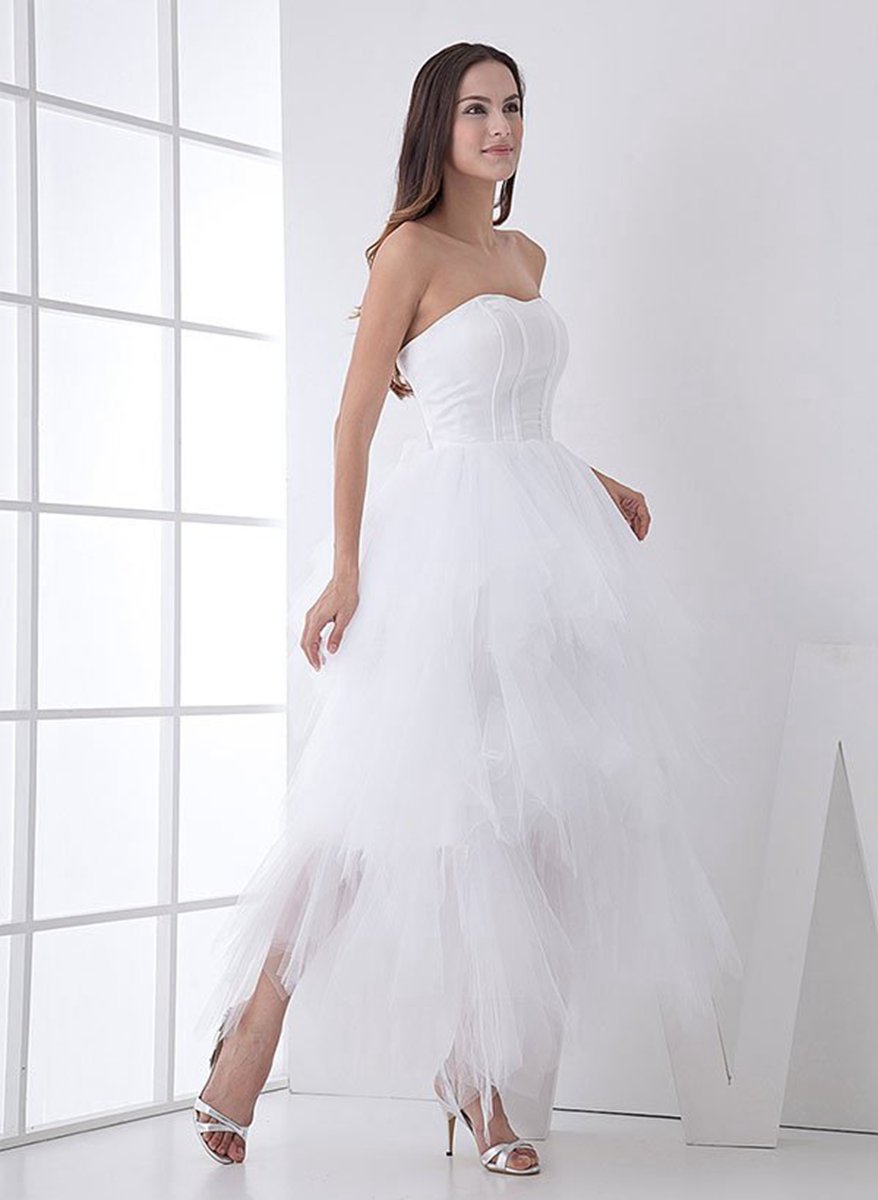 Classic Strapless Satin High Low Wedding Dresses