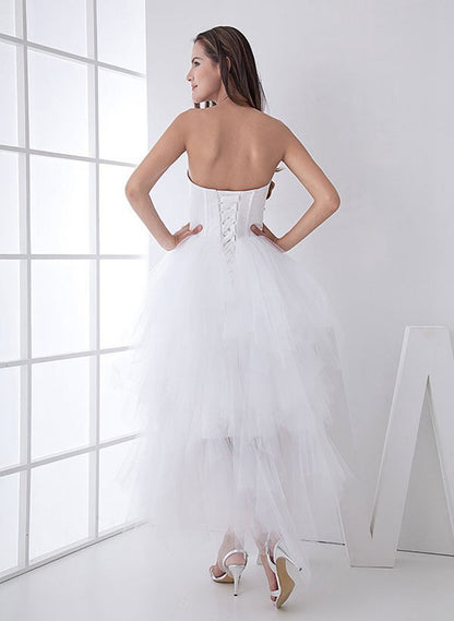 Classic Strapless Satin High Low Wedding Dresses