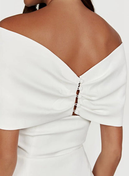 Sheath Off-The-Shoulder Sleeveless Satin Short Mini Wedding Dresses with Bow