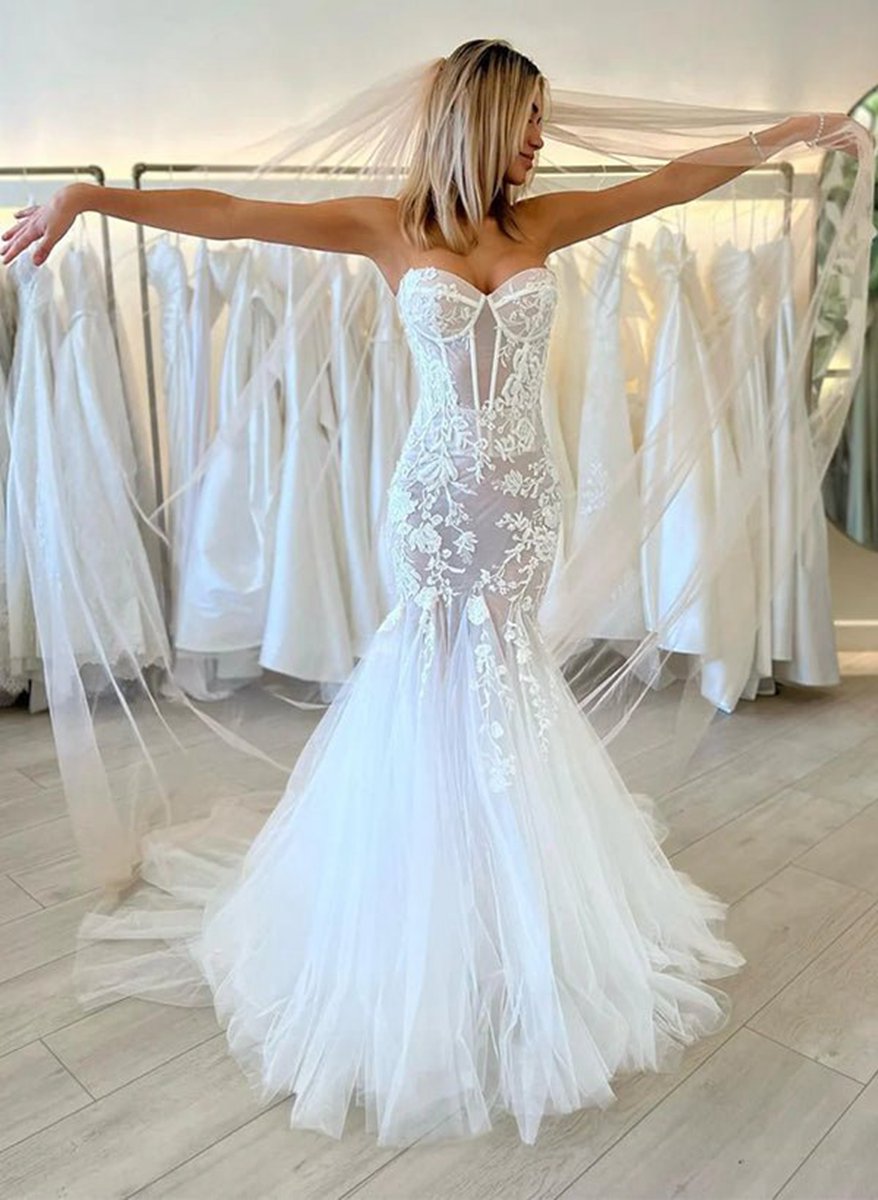 Mermaid Sweetheart Sleeveless Lace Wedding Dresses