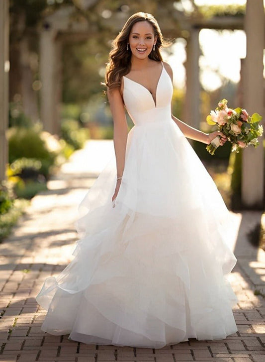 Classic Ball Gown Wedding Dresses with Tulle Cascading Ruffles