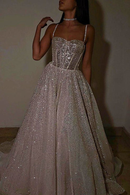 Spaghetti Straps Sparkly Bohemian Wedding Dresses