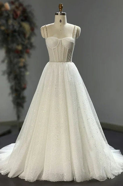 Spaghetti Straps Sparkly Bohemian Wedding Dresses