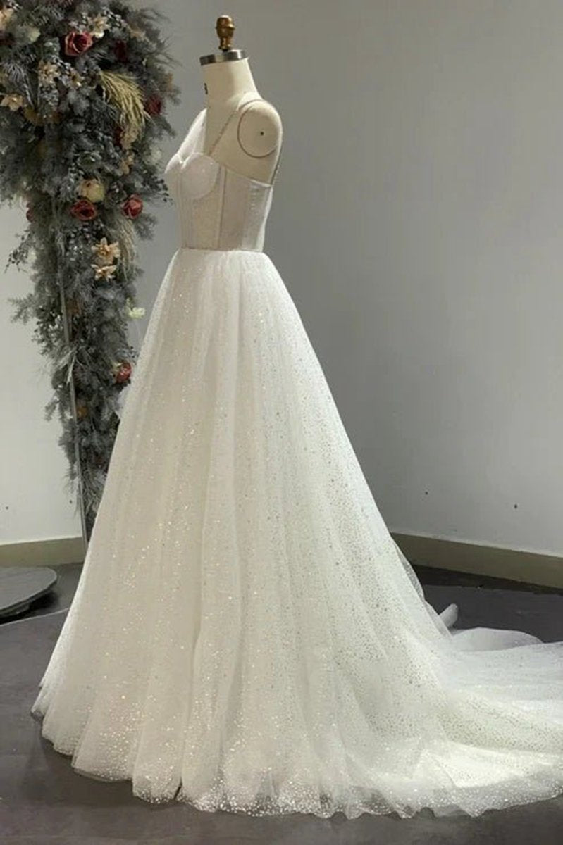 Spaghetti Straps Sparkly Bohemian Wedding Dresses