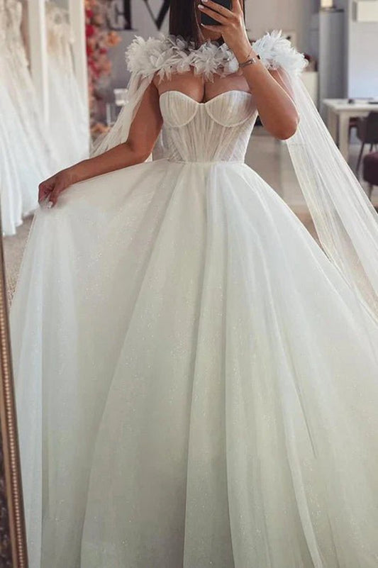 Tulle A-line Empire Glitter with Detachable Bolero Wedding Dresses