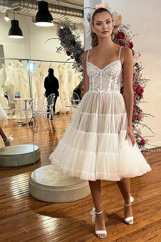 Spaghetti Straps Beads A-line Bohemian Wedding Dresses