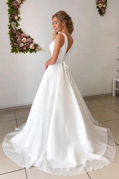 A-line Attractive V-neck Simple Wedding Dresses Rustic Wedding Gown
