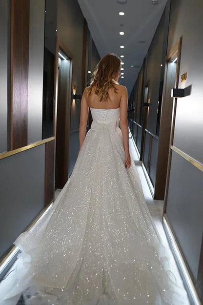 A-line Sweetheart Sparkly Bohemian Wedding Dresses Bridal Gown