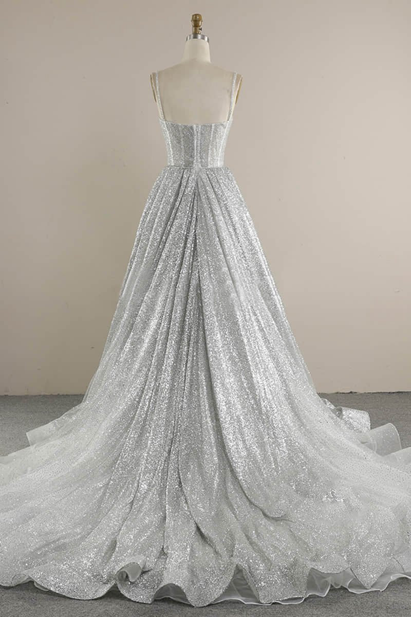 Spaghetti Straps Sequins A-line Sparkly Wedding Dresses Bridal Gown