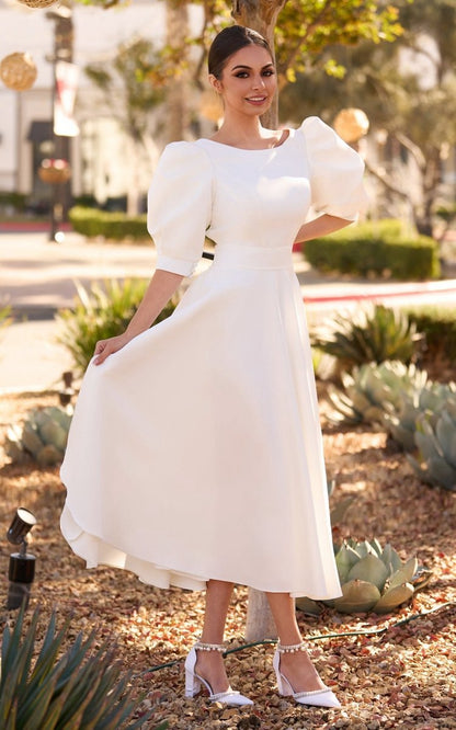 Elegant Bateau A-line Satin Knee-length Wedding Dresses