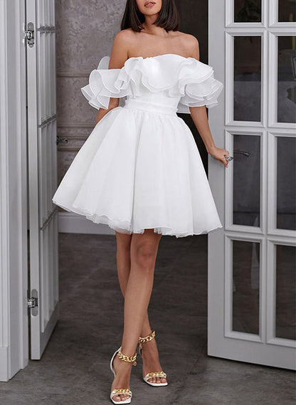 A-line Off-The-Shoulder Sleeveless Short Mini Organza Wedding Dresses