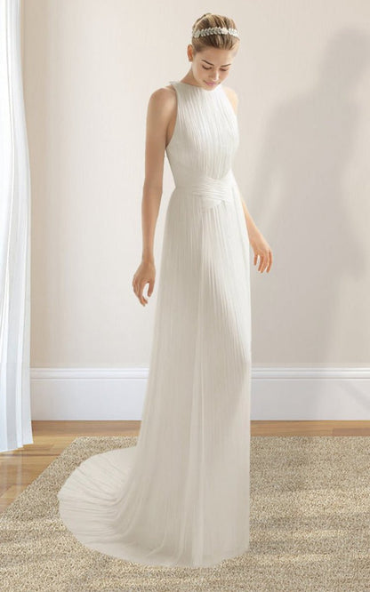 Sheath Halter Chiffon Plaited Dresses with Special Back Design