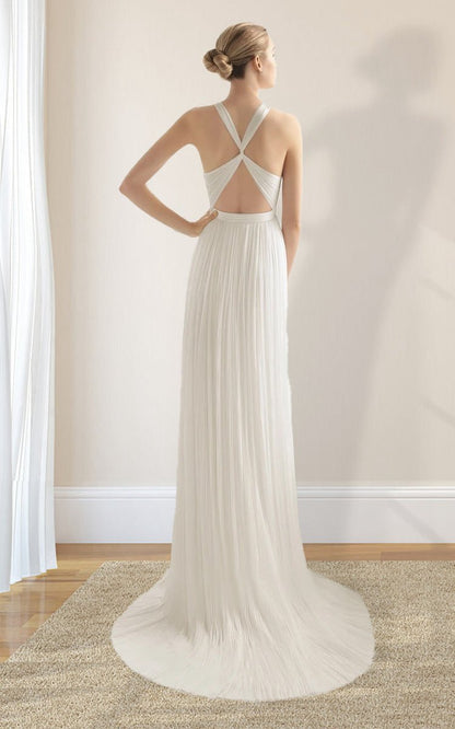Sheath Halter Chiffon Plaited Dresses with Special Back Design