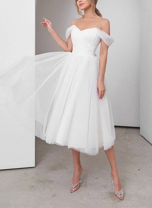 Sweet A-line Off-The-Shoulder Little Tulle Wedding Dresses