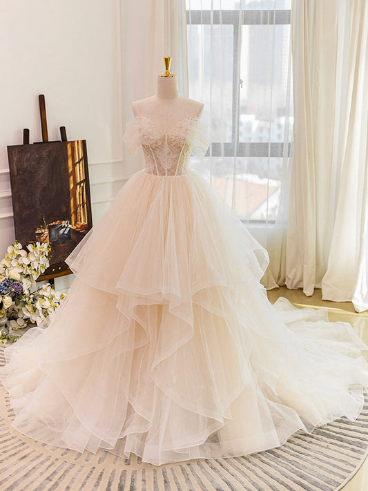 Tulle Lace Wedding Dresses with Sweep Train