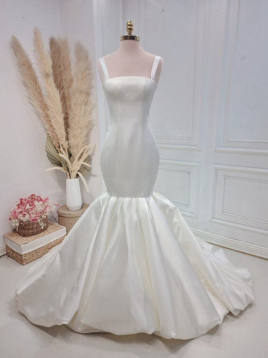 Mermaid Simple Satin Wedding Dresses Sweep Train Bridal Gown