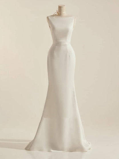 Simple Sleeveless Mermaid Wedding Dresses with Bow