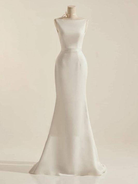 Simple Sleeveless Mermaid Wedding Dresses with Bow
