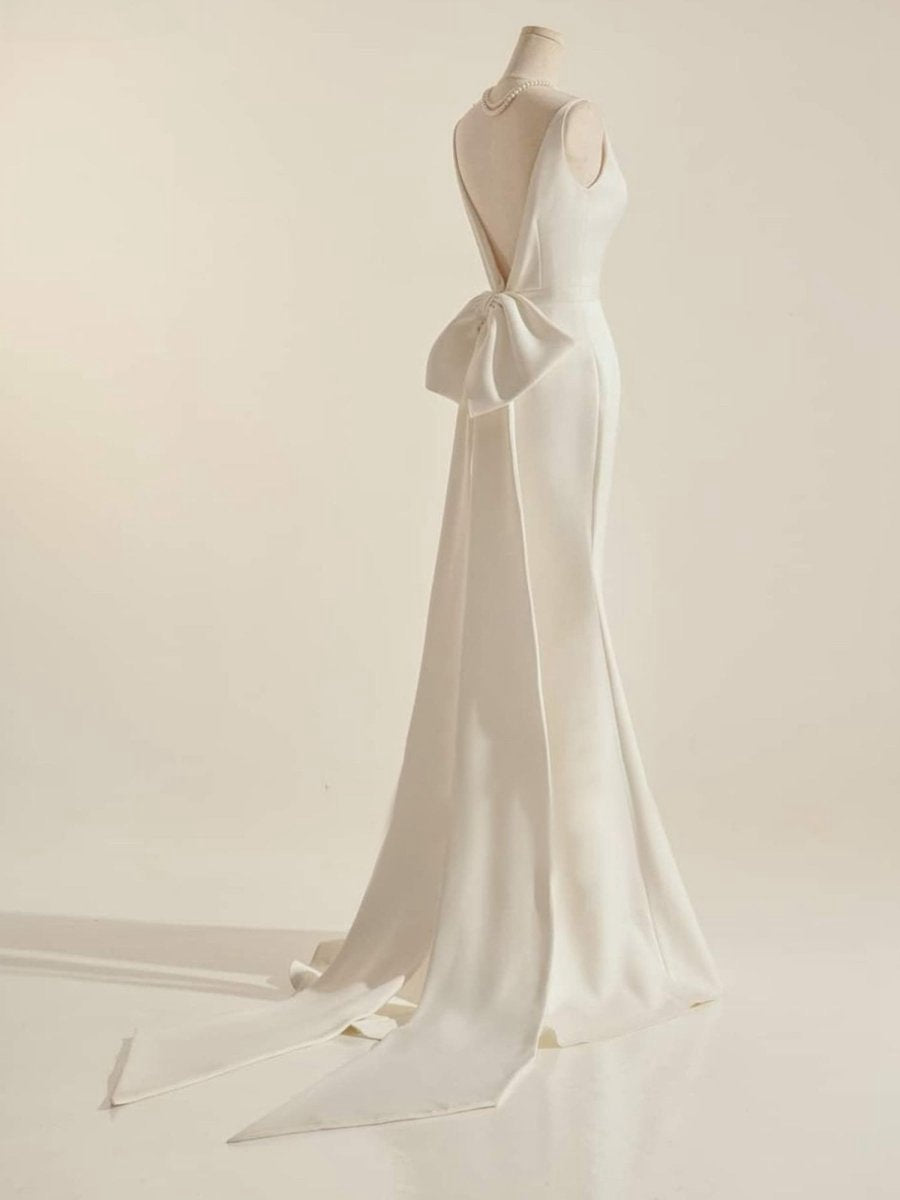 Simple Sleeveless Mermaid Wedding Dresses with Bow