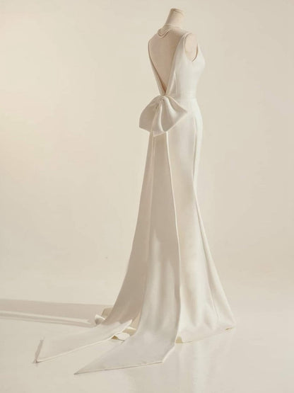 Simple Sleeveless Mermaid Wedding Dresses with Bow