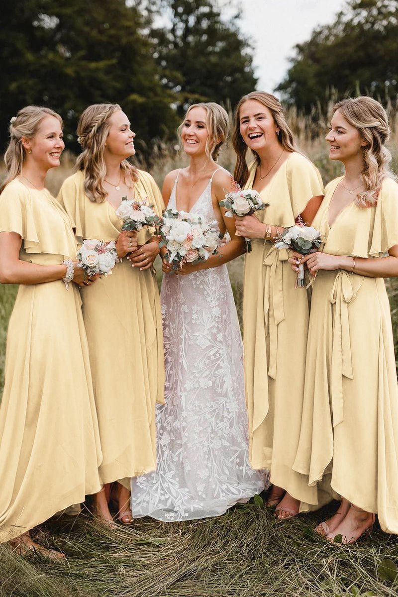 Simple A-line Coral Chiffon Long Bridesmaid Dresses