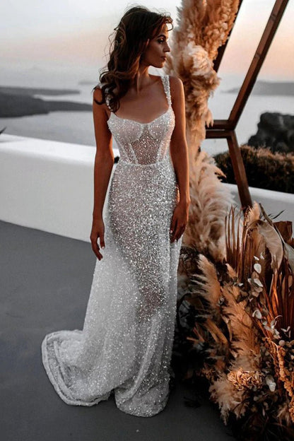 Sparkly A-line Sweetheart Sequins Wedding Dresses