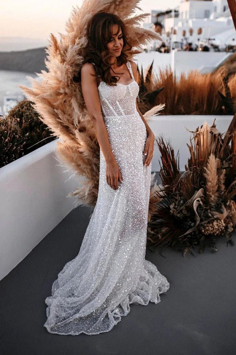 Sparkly A-line Sweetheart Sequins Wedding Dresses