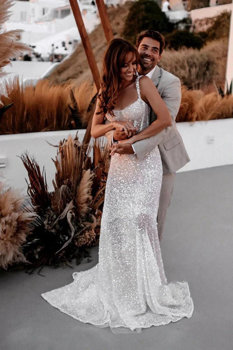 Sparkly A-line Sweetheart Sequins Wedding Dresses