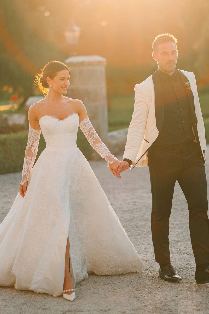 Vintage A-line Sweetheart Lace Wedding Dresses with Slit