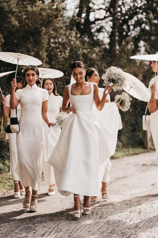 Simple A-line Square Neck Satin Wedding Dresses